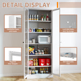 Industrial Metal Kitchen Pantry Cabinet With Adjustable Shelves - White
