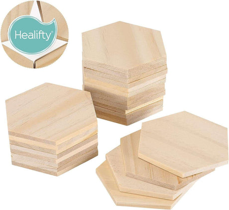 25Pcs Unfinished Wood Cutout Shapes Hexagon Shape Wooden Slices Blank Name Tags with Hole Gift Tags for Party Home (9 Cm) WoodArtSupply