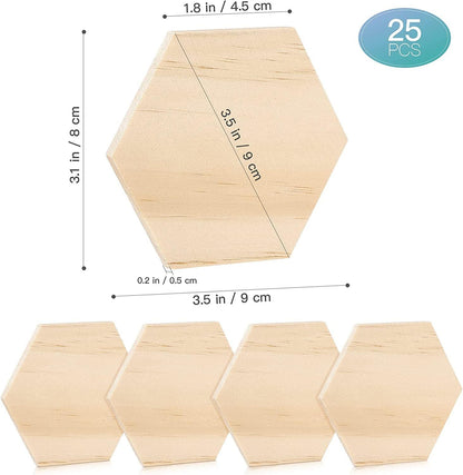 25Pcs Unfinished Wood Cutout Shapes Hexagon Shape Wooden Slices Blank Name Tags with Hole Gift Tags for Party Home (9 Cm) - WoodArtSupply