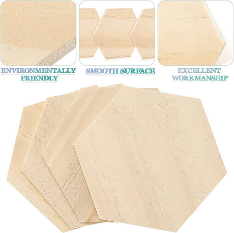 25Pcs Unfinished Wood Cutout Shapes Hexagon Shape Wooden Slices Blank Name Tags with Hole Gift Tags for Party Home (9 Cm) WoodArtSupply