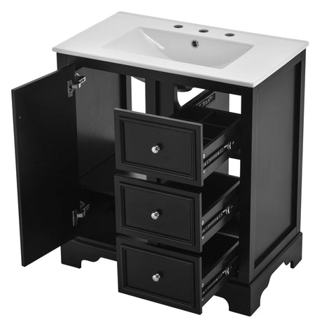 Bathroom Vanity With Sink, Modern Elegant Bathroom Storage Cabinet With 3 Drawers And Adjustable Shelves, Freestanding Vanity Set With Mirror Cabinet, Single Sink Bathroom Vanity HouseOfZazla