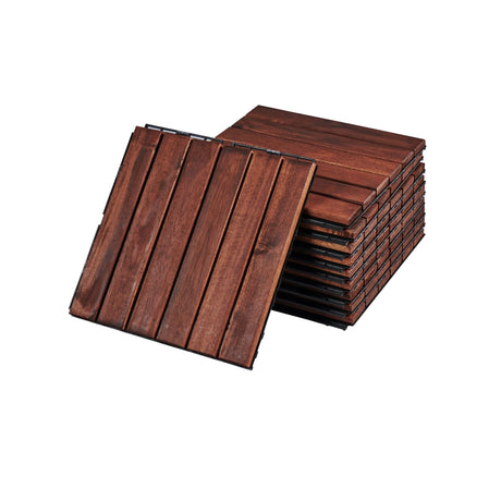 Interlocking Deck Tiles Striped Pattern, Square Acacia Hardwood Outdoor Flooring For Patio, Bancony, Pool Side HouseOfZazla