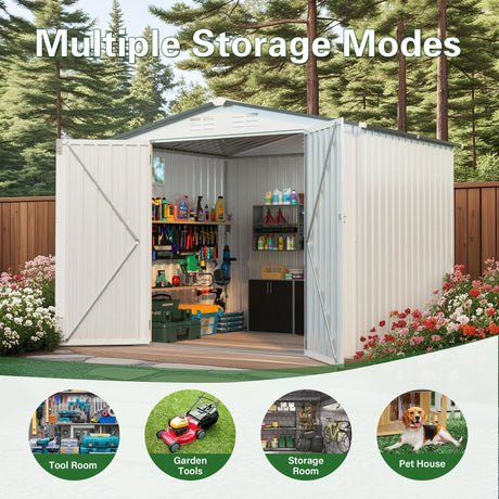 Garden Tool Shed Metal Storage Shed With Peaked Roof Waterproof Lockable Door HouseOfZazla