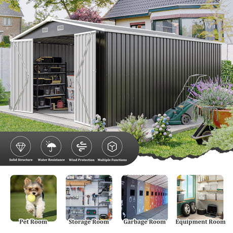 Campcraft Outdoor Storage Shed 10x14 FT with 3 Lockable Doors HouseOfZazla