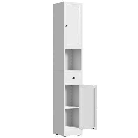 Tall Bathroom Storage Cabinet, 5-Tier Narrow With 2 Doors & Adjustable Shelves, Freestanding - White HouseOfZazla