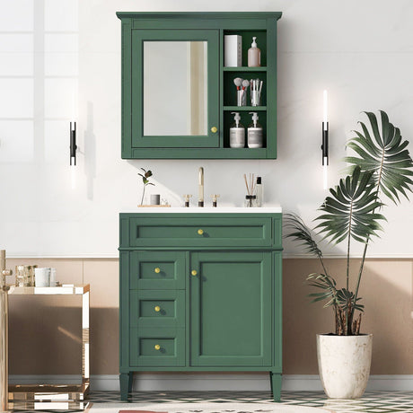 Bathroom Vanity With Medicine Cabinet, Royal Mirror Cabinet, Modern Bathroom Storage Cabinet With 2 Soft Closing Doors And 4 Drawers HouseOfZazla