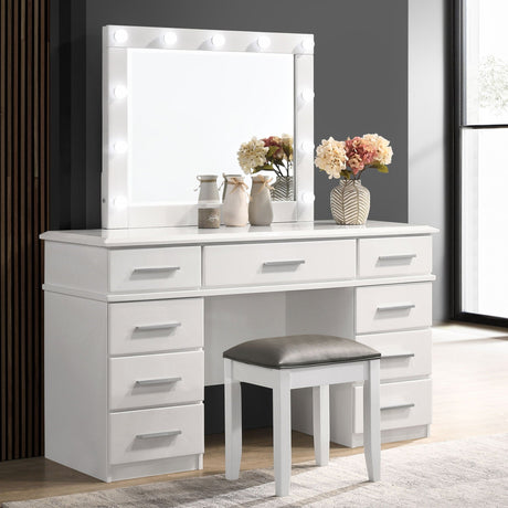 Sarah - 9 Drawer Vanity Desk With Mirror Set - White HouseOfZazla