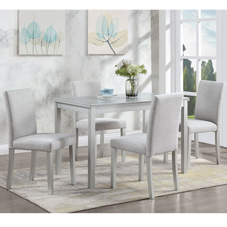 Dining Table Set With Crystal Decoration And Upholstered Chairs HouseOfZazla