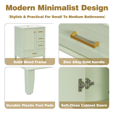 Bathroom Vanity, Modern Bathroom Cabinet With Sink Combo Set, Bathroom Storage Cabinet With A Soft Closing Door And 3 Drawers, Solid Wood Frame HouseOfZazla