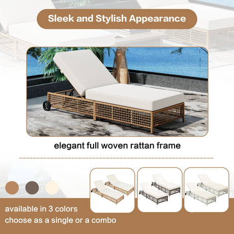 Outdoor Lounge Chair With 5 Position Backrest With Cushion And Wheels HouseOfZazla