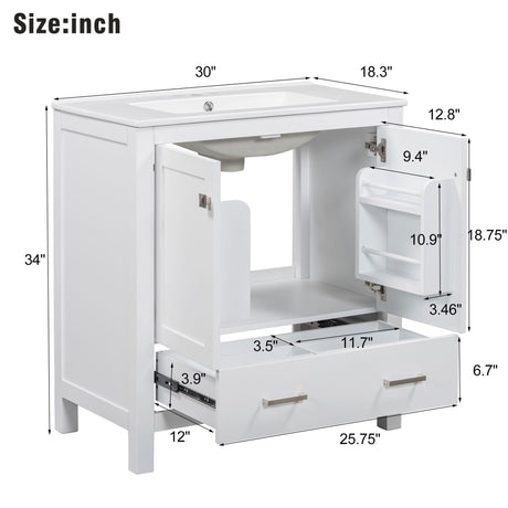 Bathroom Vanity With Single Sink, Combo Cabinet Undermount Sink, Bathroom Storage Cabinet With Two Doors And A Drawer, Soft Closing, Multifunctional Storage, Solid Wood Frame HouseOfZazla
