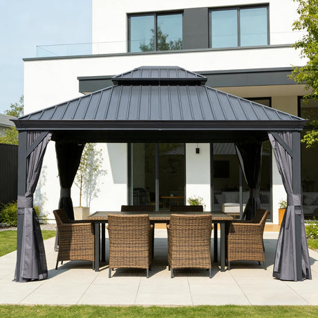 13x15FT Outdoor Hardtop Gazebo with Galvanized Steel Double Roof HouseOfZazla