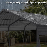 Metal Carport 13 X 26.5 Ft Heavy Duty With Galvanized Steel Roof Metal Garage Canopy With Galvanized Steel Roof & Frame Car Tent Outdoor Storage Shed For Car Boats And Truck - Gray