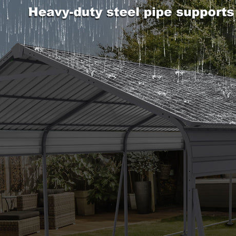 Metal Carport 13 X 26.5 Ft Heavy Duty With Galvanized Steel Roof Metal Garage Canopy With Galvanized Steel Roof & Frame Car Tent Outdoor Storage Shed For Car Boats And Truck - Gray HouseOfZazla