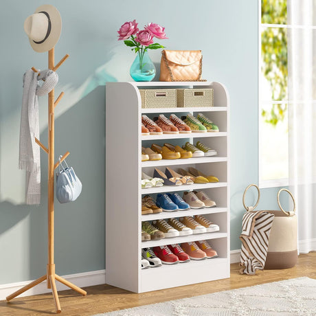 8 Tier Tall Shoe Rack, Wooden Shoe Storage Cabinet, Entryway Organizer - White HouseOfZazla