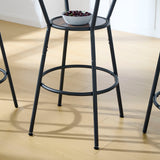 Rustic Brown Round Bar Table And Stool Set With Shelf, Upholstered Stool With Backrest - Antique Brown