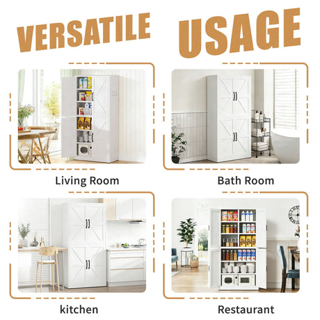 Kitchen Pantry Cabinet With Adjustable Shelves, Heavy Duty Storage - White HouseOfZazla