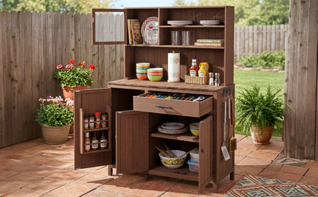 TOPAMX Potting Bench with Hutch, Solid Fir Wood Garden Workstation HouseOfZazla