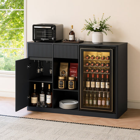51.2" Modern Fluted Bar Cabinet with Fridge Compartment HouseOfZazla