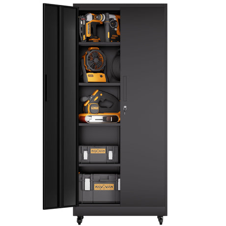 Heavy Duty Rolling Cabinet With Lock, Garage Storage Cabinet, 4 Adjustable Shelves For Tool Organization HouseOfZazla