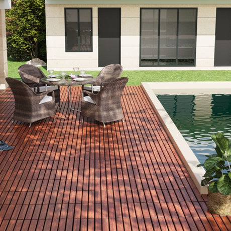 Interlocking Deck Tiles Striped Pattern, Square Acacia Hardwood Outdoor Flooring For Patio, Bancony, Pool Side HouseOfZazla