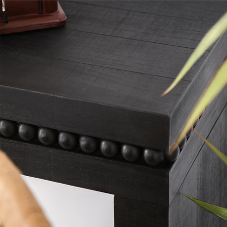 64in Modern Black Wood Console Table – Elegant Entryway Table with Decorative Beaded Trim HouseOfZazla