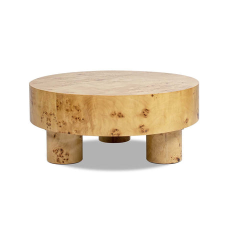 Nebula 35.5' Round Pillar Leg Coffee Table Warm Natural Brown Burl Wood HouseOfZazla