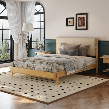 Premium Rubber Wood Platform Bed Frame, Queen Size with Headboard HouseOfZazla