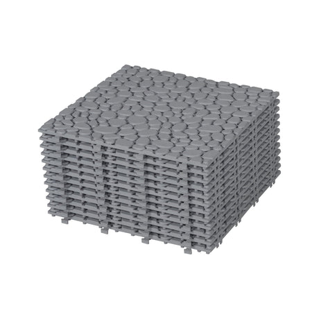 Interlocking Deck Tiles Plastic Waterproof Outdoor All Weather Anti-Slip Bathroom Shower Balcony Porch Strong Weight Capacity Upto 440 Lbs, Pebble Stone Pattern HouseOfZazla