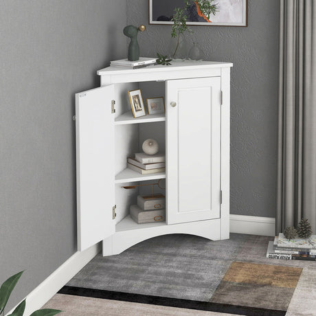 Triangle Bathroom Storage Cabinet With Adjustable Shelves, Freestanding Floor Cabinet For Home Kitchen HouseOfZazla