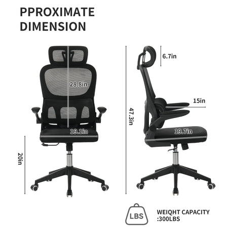 High Back Ergonomic Swivel Rolling Office Chair With Tilt Function, 3D Headrest, Lumbar Support - Black HouseOfZazla