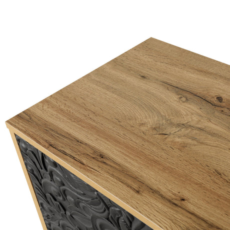 Black Carved Symmetrical Design Door And Wood Coloured Frame TV Stand HouseOfZazla