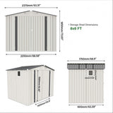 Outdoor Garden Storage Shed, Tool Shed With Pitched Roof Waterproof With 1 Window And 2 Lockable Door - White / Gray