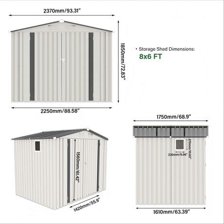 Outdoor Garden Storage Shed, Tool Shed With Pitched Roof Waterproof With 1 Window And 2 Lockable Door - White / Gray HouseOfZazla