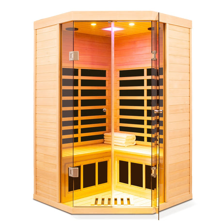 Deluxe Hemlock Far Infrared Corner Sauna Room with Glass Front for Two Persons HouseOfZazla