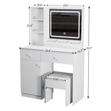 Fashion Vanity Desk With Mirror And Adjustable Lights, Makeup Table Set With 2 Drawers - White