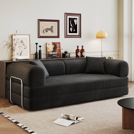 78.8' Compression Sofa,Convertible Floor Sofa Bed-with Pillow Back Support Armrest,Comfy Futon Couch Sleeper Bed,Loveseats Boneless Modular Sectional Sofa,Corduroy fabric,for Living Room,Bedroom,Black HouseOfZazla