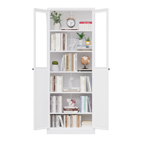 Tall Metal Kitchen Pantry Cabinet With Adjustable Shelves And Silent Magnetic Doors - White HouseOfZazla