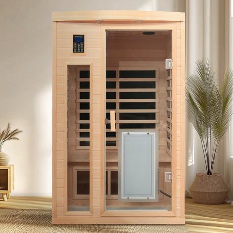 Low EMF Hemlock Wood Far-Infrared Indoor Two-Person Sauna Room HouseOfZazla