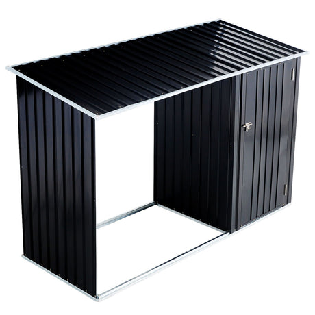Firewood Storage Shed, Outdoor Firewood Rack, Outdoor Storage Shed With Log Holder, Firewood Shelter For Patio, Anthracite Galvanized Steel - Black HouseOfZazla