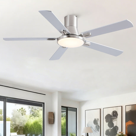 Flush Mount Ceiling Fans With LED Light And Remote Control, 5 Blades HouseOfZazla