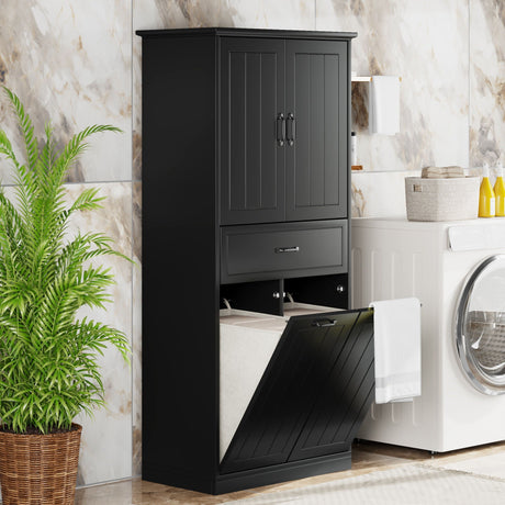 Modern Bathroom Storage Cabinet with Two Laundry Baskets, One Drawer, Adjustable Shelf HouseOfZazla
