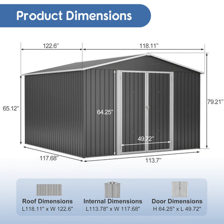10x10 FT Large Outdoor Metal Storage Shed HouseOfZazla