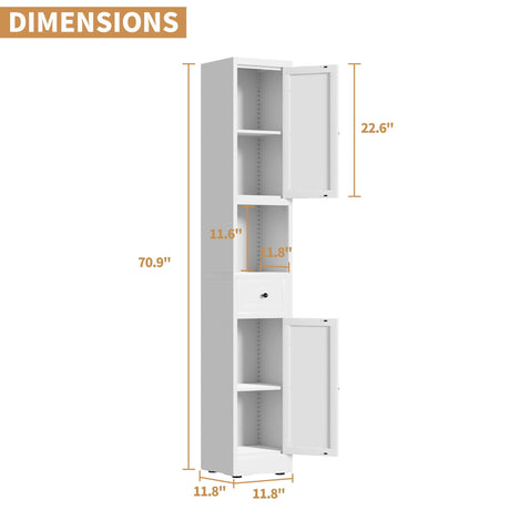 Tall Bathroom Storage Cabinet, 5-Tier Narrow With 2 Doors & Adjustable Shelves, Freestanding - White HouseOfZazla