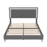 3-Pieces Bedroom Set, Queen Size Upholstered Platform Bed with LED Lights and Two Nightstands - Gray
