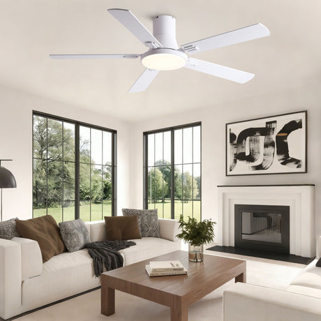 Flush Mount Ceiling Fans With LED Light And Remote Control, 5 Blades HouseOfZazla