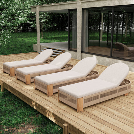Outdoor Chaise Lounge Chair, Acacia Wood with Adjustable Backrest and Cushion HouseOfZazla