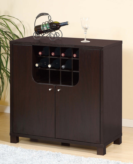 Wine Cabinet With Two Doors Removeable Wine Bottle Rack Metal Wine Glass Racks Four Shelves - Red Cocoa HouseOfZazla