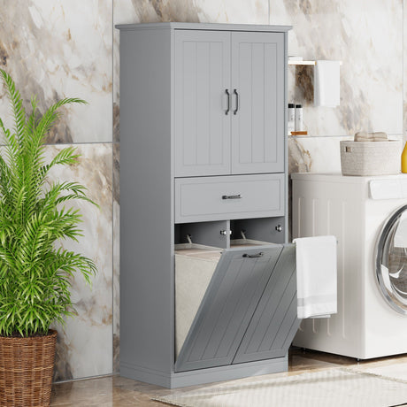 Modern Bathroom Storage Cabinet with Two Laundry Baskets, One Drawer, Adjustable Shelf HouseOfZazla