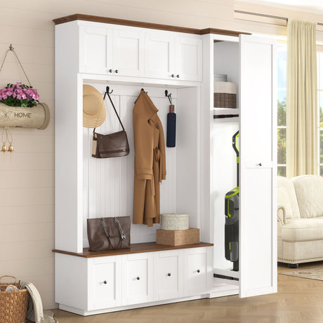 Entryway Hall Tree With Storage Bench, Coat Rack Shoe Bench With Cabinets HouseOfZazla